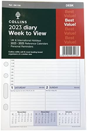 Collins 2023 Week to View Desk Organiser Refill (DK1700) - compatible with seven hole organisers - (216 x 140mm)