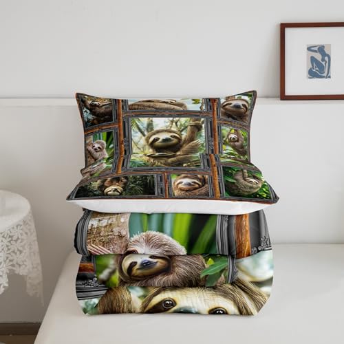 Image of Feelyou Sloth Bedding Set Twin Size 3Pcs for Kids Women Men