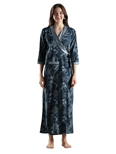 Image of 9shines Label Stylish Cotton Nighty Robe for Women | Front Open Floral Housecoat | Wrap Nighty with Pocket | Adjustable Waist Tie | Plus Size housecoat (HC-2026)