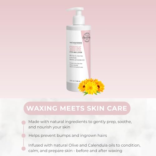 NaturaverdePro Soothe After Wax Lotion, Shea Butter, Olive Oil and Aloe Vera Lotion Post Wax Care, Hydrating Moisturizer for Irritated Skin Care - 6.8 oz