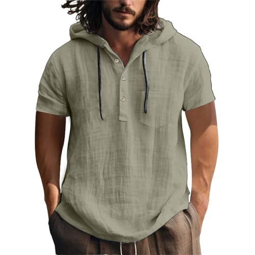Camisas de sol con capucha para hombre, Nueva Europa y los Estados Unidos, camisa de algodón y lino, suéter con capucha, manga corta, con capucha, primavera y verano, informal, para hombre, camiseta