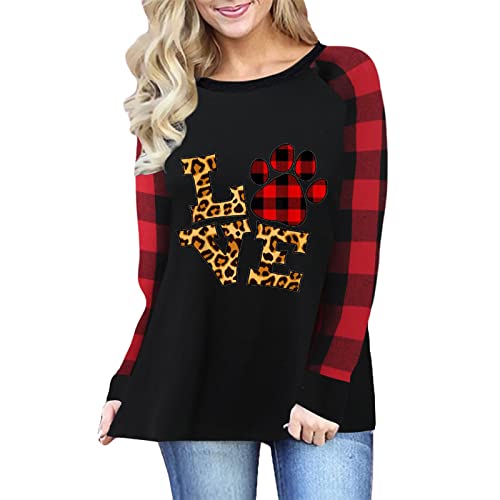 Women Valentine s Day Shirt Buffalo Plaid Love Heart Graphic Tees Letter Print Raglan Long Sleeve Tops Shirts (01 Khaki, S)