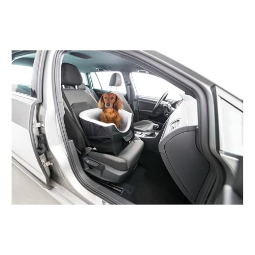 TRIXIE Hunde-Autositz und Reisebett - erhöhte Sitzposition - Fixierung durch Anschnallgurt - herausnehmbares Kissen - inklusive Kurzleine - mit Außentasche - 45 x 39 x 42 cm - bis 8 kg - 13176