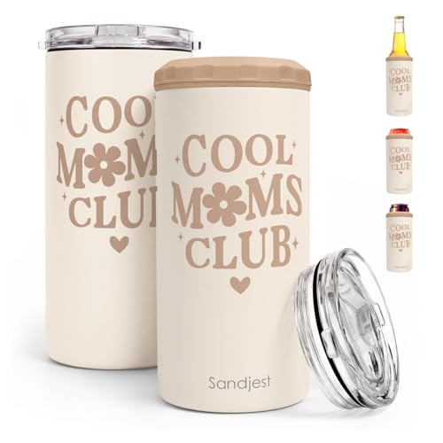 Cool Moms Club Holder Can Cooler 12oz - Travel Mug Cup - Stainless Steel Insulated for Mom Women - Tumbler Cans Koozie, Gift for Summer Vacation, Christmas, Birthday, Mother's Day
