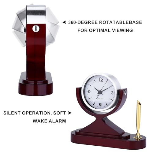 CIGERA Wooden Desk Alarm Clock Battery Operated, Silent Non-Ticking, Adjustable Angle & Pencil Holder | Office, Shelf, Table Decor | Gift for Students, Teachers, Professionals (Home, Desk, Work) - image 4