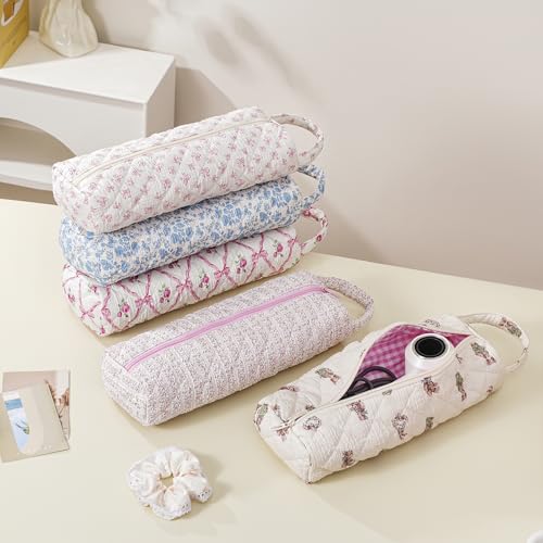 Image of RSRSLEII Quilted Hair Tools Travel Bag，Hair Styling Accessories Storage Case for Shark FlexStyle, Dyson Airwrap Hair Dryer, Curling Iron, Revlon Hair Tools，Portable and foldable(05Hollow Bow)
