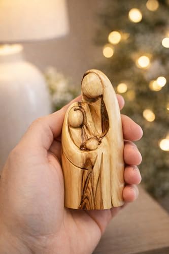 Estatua bendición Sagrada Familia de madera de olivo 3.7 pulg miniatura 7
