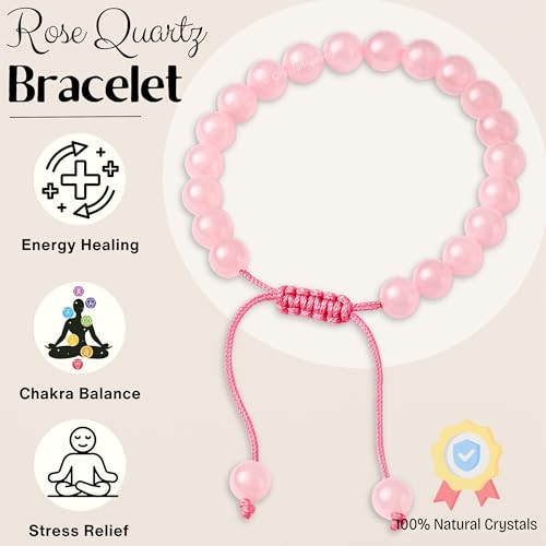Image of Certified Rose Quartz Bracelet For Women Men With Healing Crystal