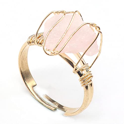 Healing Crystal 1Pcs Hexagram Star Amulet Rose Quartz Crystal and 1Pcs Natural Raw Crystal Wire Wrapped Adjustable Rose Quartz Crystal Ring - Image 2