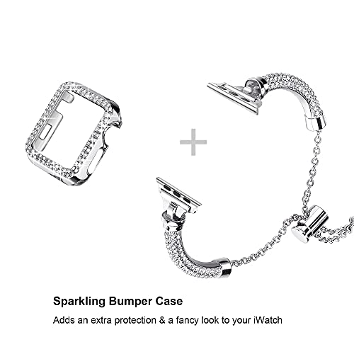 Secbolt Bling Bands Compatible With Apple Watch Band 44Mm With Case, Women Dressy Metal Bracelet With Rhinestone Bumper For Iwatch Se Series 6/5/4, Silver #TOP1