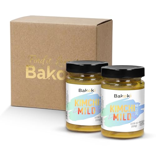 Bakoki 백김치 Baek‑Kimchi – Kimchi suave, sin picante ni chile, fermentado tradicionalmente con cúrcuma – 2 × 300 g (ideal para almuerzos, bowls y guarniciones)
