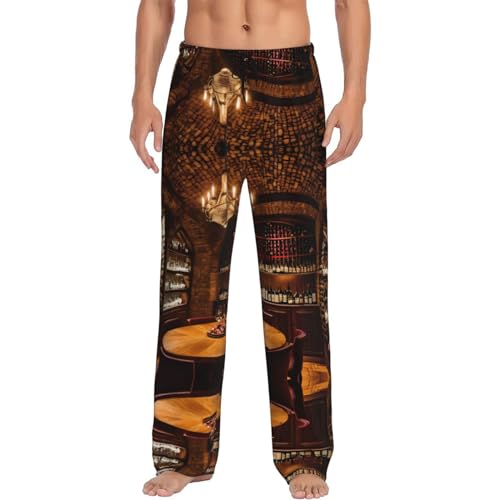 Pantalon de pyjama imprimé cave à vin rouge taille élastique long noir