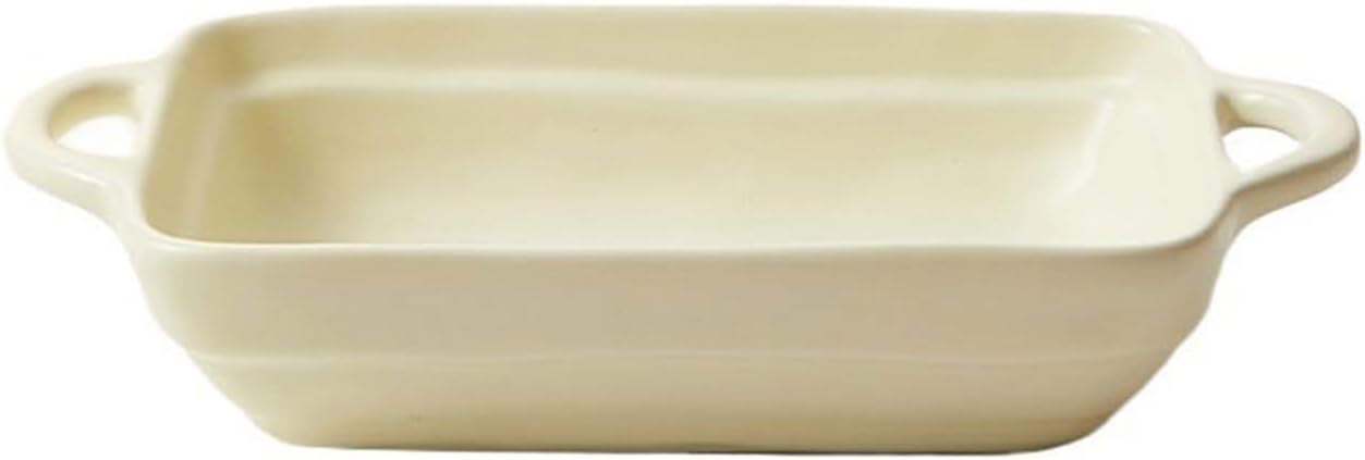 Lasagna Pans Ceramic Cheese Baked Rice Baking DishDouble Ear Baking BowlHome Microwave Oven Dining Dish Wide Spaghetti Dish Lasagne Dish(White,6.7inch)