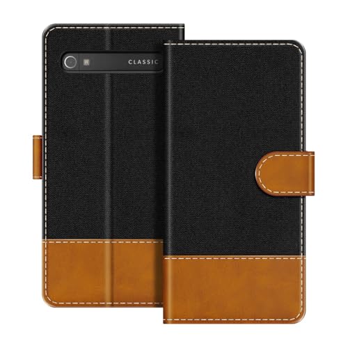 UOGNADGD Leder-Flip-Portemonnee-Hülle Kompatibel mit BlackBerry Classic Non Camera Handyhülle mit Kartenhaltern, RFID-Blockierung, Magnetverschluss und Kickstand (Schwarz)