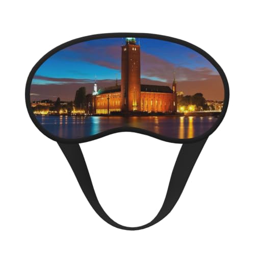 European Stockholm Scenic Night Print Soft Satin Sleep Eye Mask with Elastic Band