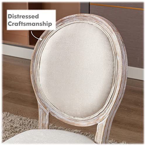 Colamy French Country Style Dining Chairs Set Of 2, Upholstered Tufted Vintage Farmhouse Dining Room Chairs For Living Room, Kitchen, Restaurant, Cafe - Light Beige #TOP3