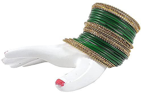 Image of NMII Glass With Zircon Gemstone Studded Worked and Ball Chain Or Plane Gloosy Finished Bangles Set For Women and Girls