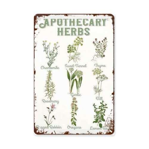 Wall Decor Aesthetic Apothecary Herbs Botanical Plants Tin Vintage Signs Party Bathroom Yard Wedding Street Sign Wall Decor Fun & Inspirational Happy Quotes For Home,Cafe,Office 8X12inch
