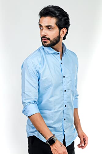 Image of HARPITA Men's Solid Regular Fit Cotton Casual Shirt with Spread Collar & Full Sleeves