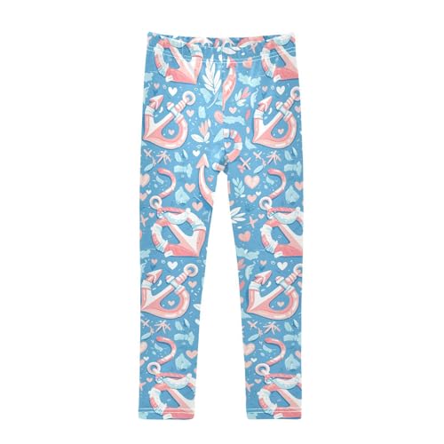 KLL Nautical Themed Anchors Little Girls Basic Leggings Fashion High Waisted Athleisure Pants Gym