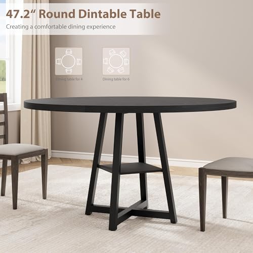 GAOMON 47" Round Dining Table for 4-6 People, Wooden Circle Kitchen Table with Storage Shelf, Industrial Dining Room Table for Kitchen, Dining Room, Save Space - Image 6