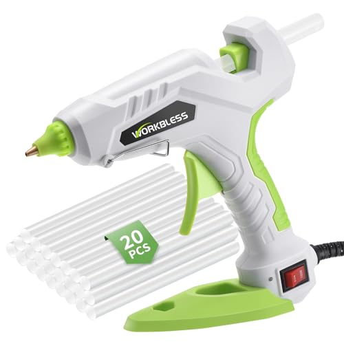 WORKBLESS WORKBLESS Hot Glue Gun Full Size, 60W/100W Dual Temp Large Glue Gun with 20PCS Sticks Set, High Temp Heavy Duty Industrial Glue Gun for Craft, Arts, Home Repair, DIY & Sealing by WorkBless - Used condition - US$15.04