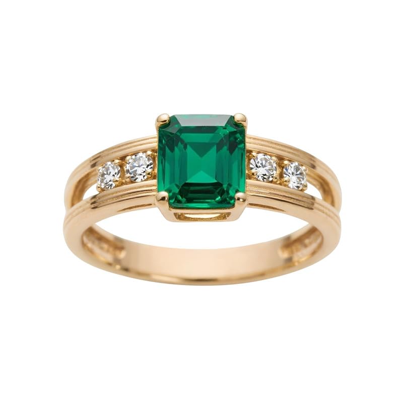 MRENITE Personalized 10k 14k 18k Gold Gemstone Emerald Statement Ring – Custom 1-3 Carat CTTW Emerald Moissanite Engagement Ring- Gift for Wife Girlfriend Mother