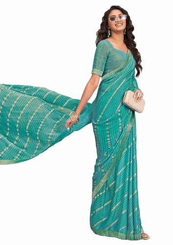 Image of Laxmipati Raadhika Turquoise Blue Chevron Print Silk Saree