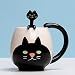 Kubek Coffee Cup Gift Kubek 12 Oz Cat Kubek i łyżka, Fox/Panda/Świnia/Niedźwiedź/Żaba Kubek, Cute Animal Kubek do mleka, Kawa, Woda pitna (Kot Black)