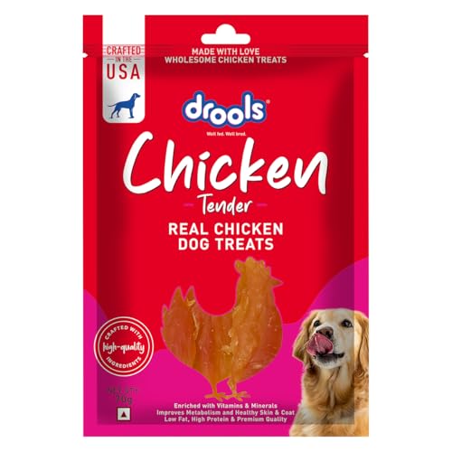 Image of Drools Chicken Tender Dog Treat, 70 g | Made with Real Chicken | High Protein Training Treat | for Puppy & Adult Dogs