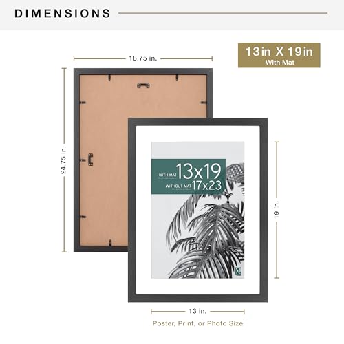 MCS Studio Gallery 17x23 Matted Poster Frame with 13x19 Picture Display, Black Woodgrain Vertical & Horizontal Wall Hanging Large Picture Frame for Photos, Posters & Art Prints (1-Pack)