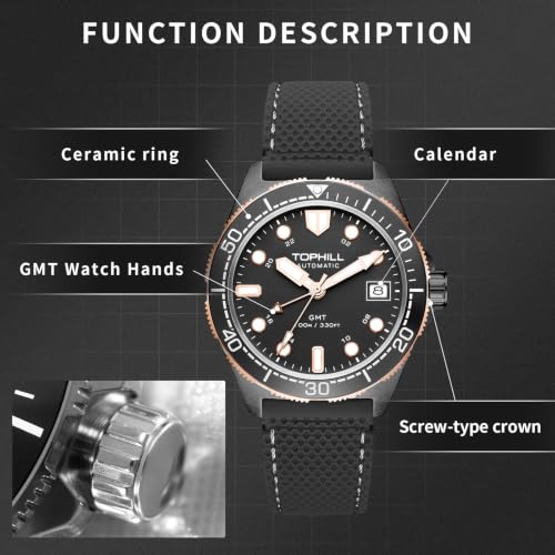 Image of TOPHILL Men Watches Automatic Mechanical Watches - Dive, GMT, Chronograph & Dress Styles | 316L Stainless Steel, Sapphire Crystal, Ceramic Bezel | 5ATM-300M Waterproof with Super Luminous | Classic Business & Sport Casual