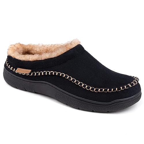 Image of Zigzagger Men's Slip On Moccasin Slippers, Indoor /Outdoor Warm Fuzzy Comfy House Shoes, Fluffy Wide Loafer Slippers