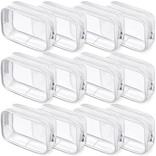 12 Pieces Clear Cosmetics Bag Pvc Zippered Clear Toiletry Carry Pouch Portable Cosmetic Makeup Bag Waterproof Makeup Bag Vinyl Plastic Organizer Case For Vacation Bathroom (White,Medium) #TOP24
