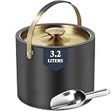 3.2L Insulated Ice Buckets for Parties, Elegant Double Wall Stainless Steel Champagne Buckets with Lid & Scoop,Ideal for Cocktail Bar, Chilling Wine, Champagne