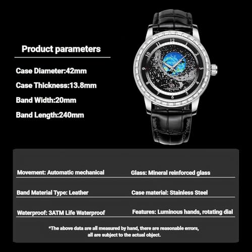 Image of FORSINING Watches for Men Rhinestone Inlay Rotational Starry Sky Moon Phase Mechanical Automatic Watch Waterproof for Business Leather Wristwatch