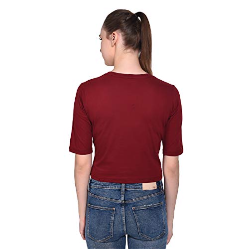 Image of Geum Women's Cotton Round Neck Half Sleeve Maroon Crop Top (Maroon, Large)