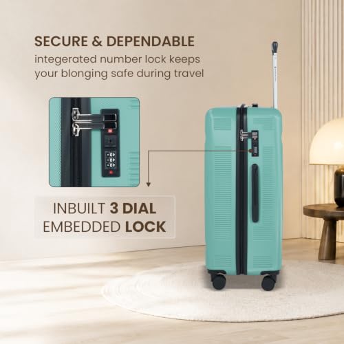 Image of SWISS MILITARY Pascal Lightweight PC Hard Large Check in Travel Luggage Trolley Bag with Anti-Theft Zippers & 3-Dial Lock, 360 Wheels, Wet Pocket & Aluminium Handle Suitcase Set of 3 -Green