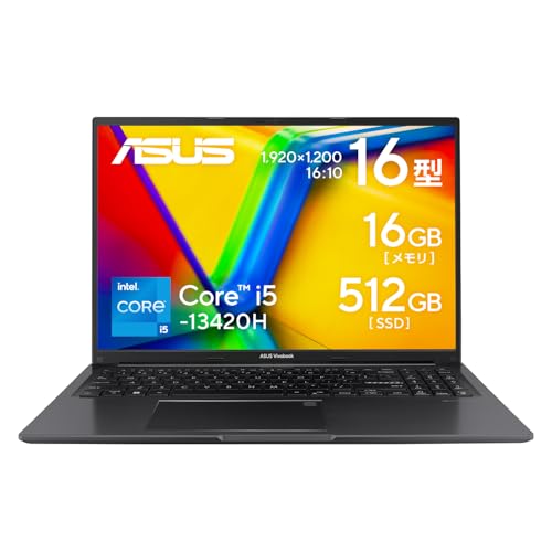 ASUS ノートパソコン Vivobook 16 X1605VA 16インチ インテル インテル Core i5 13420H メモリ16GB SSD 512GB MS Office 2024搭載 Windows 11 バッテリー駆動 7.9時間 Type