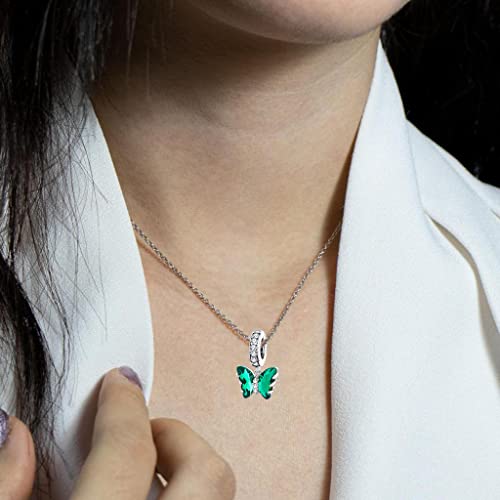Image of MUNDELL Authentic 925 Sterling Silver Green Butterfly Charm for Original Silver DIY Bracelet or Bangle Jewelry Make Pendants