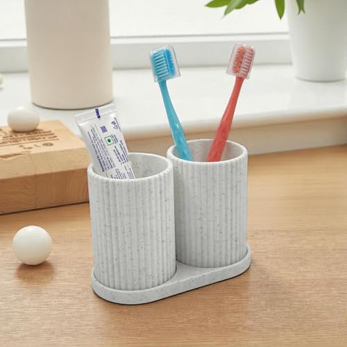 Image of Plastic Tooth Brush Holder Bathroom, Brush Holder for Bathroom Organizer, Toothbrush Holder Stand, Brush Stand, Comb Holder, Hostel Essentials for Girls College, Toothpaste Holder (Marble)
