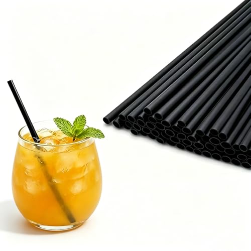 Solamigrace 100 wiederverwendbare Strohhalme Plastik - Schwarz Durchmesser 6mm Länge 21cm - aus PP-Kunststoff (für Cocktails Kaffee Ice Cream Saft und Partys)