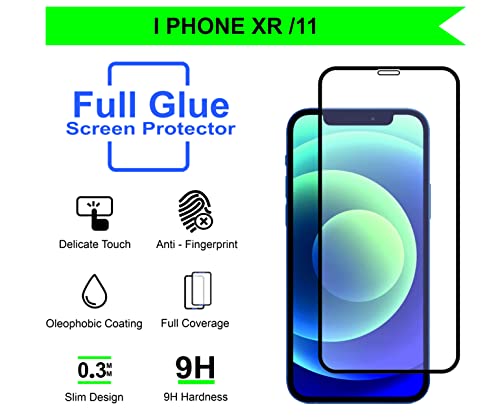 Image of Tempered Glass Screen Protector Compatible for iPhone 11 / iPhone XR (Black) Edge To Edge Coverage With Easy Installation Kit for Smartphone