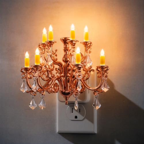 Image of L LOHAS LED Night Lights Plug into Wall,Crystal Chandelier Candle | Nightlight with Dusk to Dawn Sensor,Brightness Adjustable,Amber,Rotatable Plug for Bedroom
