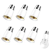 6 Stück Adapter B22 auf E27, Sockel Konverter, Konverter B22 von Bajonettsockel auf E27 auf Gewinde, Lampenfassung aus Metall für LED und Energiesparlampen, Weiß