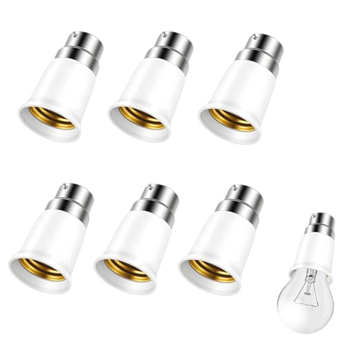 6 Piezas Adaptador B22 a E27, Convertidor B22 to E27 Casquillo, Conversor de Lámpara Tipo Bayoneta a Rosca, 220V Adaptador de Casquillo para bombillas LED y de bajo consumo
