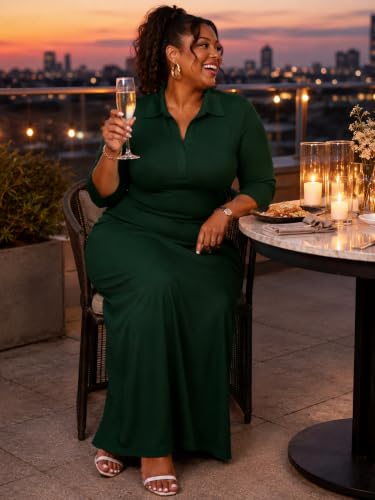 Image of PinkPatty Women's Casual 3 /4 Sleeve Polo V Neck Bodycon Maxi Dress