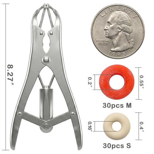 Image of Goat Banding Kit, Livestock Castration Bander with Stainless Steel Expander Pliers, 60Pcs 2 Sizes Castrator Rings and Ring Installation Tool for Goats, Lambs, Calves, Sheep, Piglets