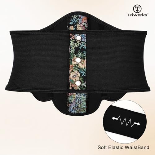 Women Elastic Corset Belt Renaissance Floral Printed Underbust Corset Wide Costume Stretch Waist Belt3