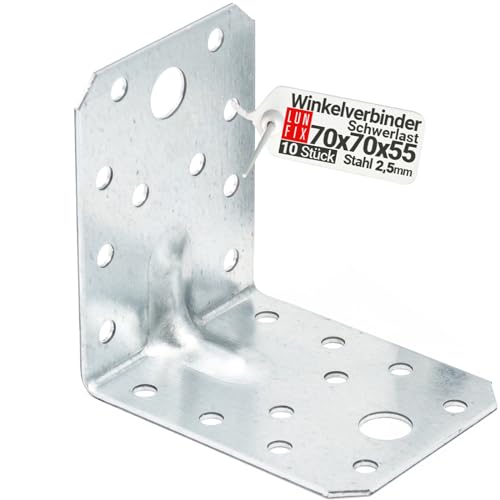 Equerre metal renforcées 70x70x55x2,5 mm, connecteurs bois galvanisés avec nervure, équerre support d'angle droit perforée pour menuiserie, fixation meuble, clôture, construction bois
